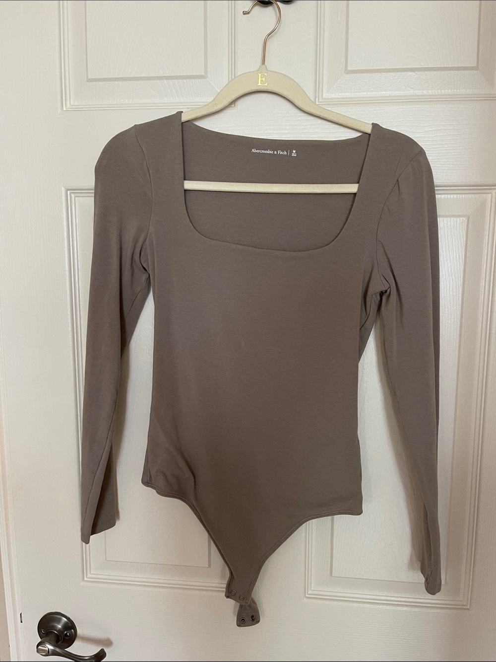 Abercrombie & Fitch Taupe Square-Neck Long-Sleeve Bodysuit